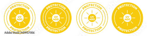 uv400 protection icon set. uv 400 protection emblem set in yellow color.