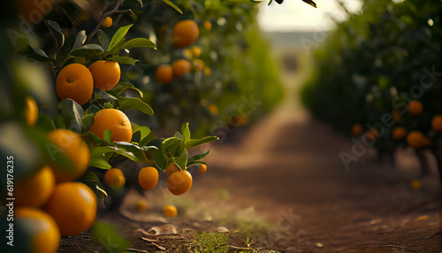 Orange in orchard plantation close-up Ai generated image