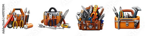 Toolbox with tools clipart collection, vector, icons isolated on transparent background