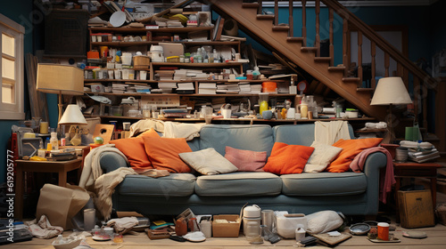 Disorder: the Unorganized Chaos of a Family's Lived-In Living Room, Generative AI