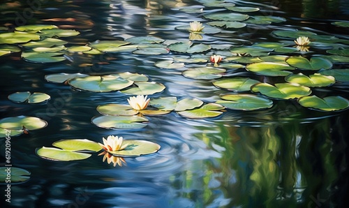  a painting of water lilies in a pond of water. generative ai