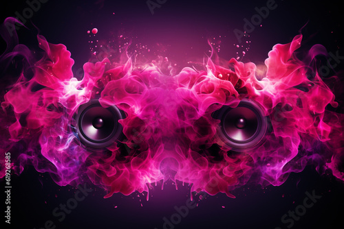 Sound Multimedia Soundsystem Hifi Audio Soundbox Lautsprecher Membran abstrakt pink lila Style im Querformat. Generative Ai. 