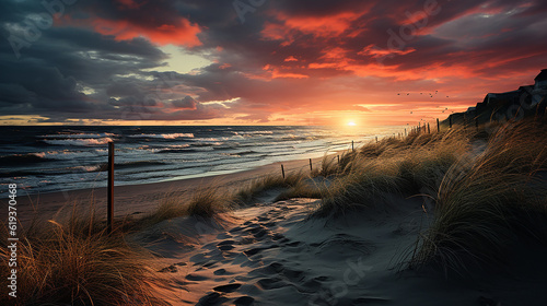 Dunes along the North Sea at sunset, Germany 
