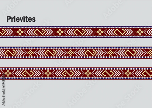 Latvian ornaments - Garters. A symbol of Latvian traditions made of red, white and yellow fabric. An old Latvian symbol. Illustration