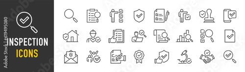 Inspection web icons in line style. Examination, testing, quality control, check, inspect, collection. Vector illustration.