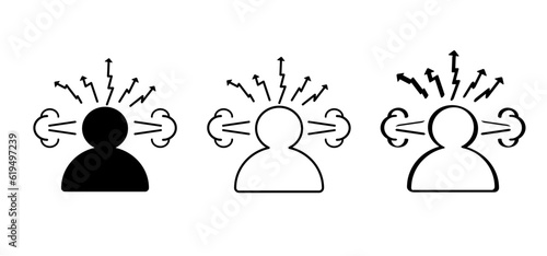 Profile with very angry person. Cartoon aggressive pose, anger, rage or anxiety. angry man expressing. Bad emotion. Unhappy, enraged person. People under stress.