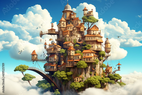 floating mini world, planet earth with tiny houses with tiny trees. AI generative