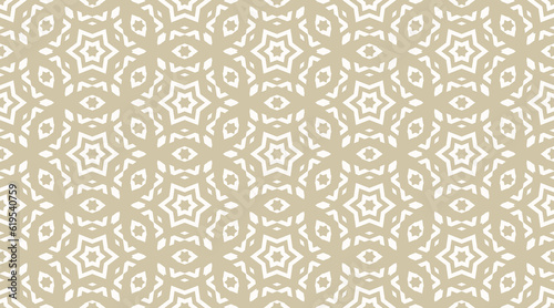 Vector ornamental seamless pattern. Golden abstract floral texture, geometric shapes, stars, diamonds. Stylish ornament background, repeat tiles. Elegant oriental style design for print, decor, wrap