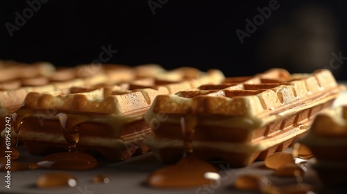 close up of waffles snack food honey generative ai