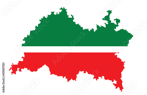 Republic of Tatarstan map flag vector silhouette illustration isolated on white background. High detailed. Russia oblast map shape shadow. Russian federation. Tatarstan flag shape.