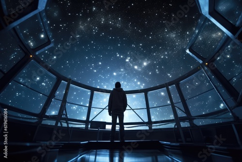 At a high - tech observatory, an astronomer peers through a giant telescope into the star - studded sky. Generative AI