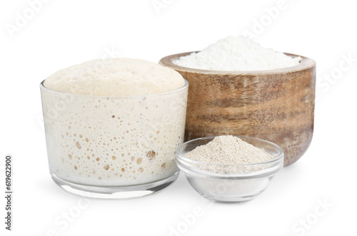 Fresh leaven and flour isolated on white