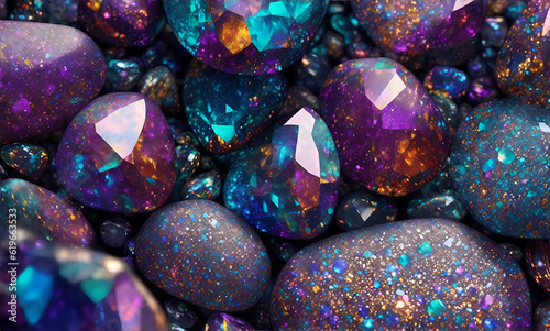 gemstones on a black, Colorful and Magical Stones Background, generative ai