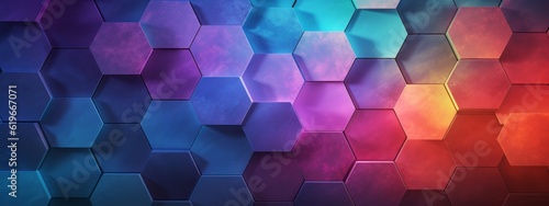 Abstract futuristic digital geometric technology hexagon background banner illustration - Colorful purple blue orange hexagonal 3d shape texture wall (Generative Ai)