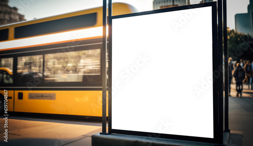 Empty space advertisement board, blank white signboard on roadside in city, Square blank billboard in city 