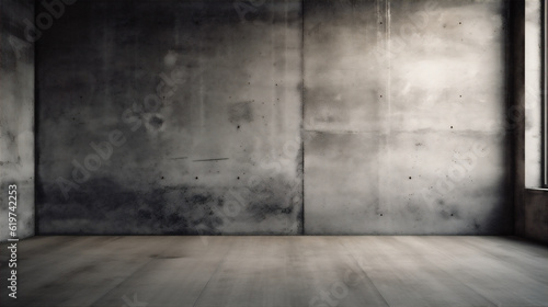 Empty room with gray concrete walls. Concept of psychological problems, emotional instability, frustration, depression