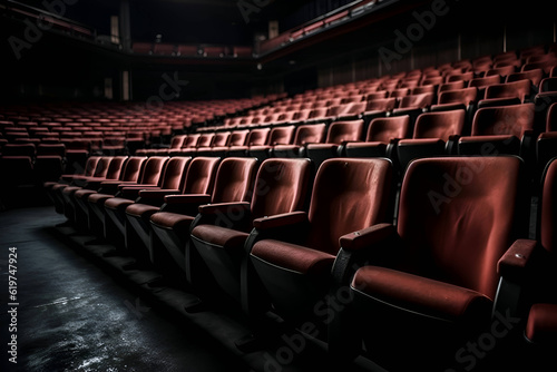 Empty red seats in the cinema hall, Generative AI