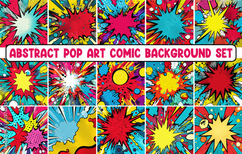Abstract pop art background illustration set, Abstract Comics template bundle, Colorful comic Background vector collection