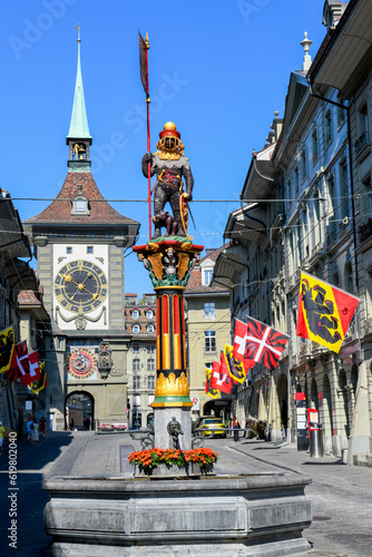The famous clocktower and fountain of Bern on Switzerland, Unesco world heritage
