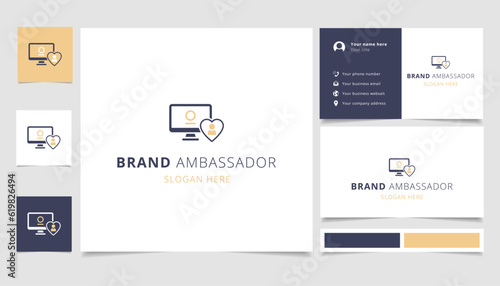 Brand ambassador logo design with editable slogan. Branding book and business card template.