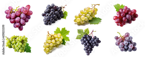 Set of fresh grapes on transparent background