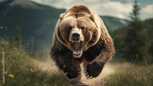 scary large bear running and chasing