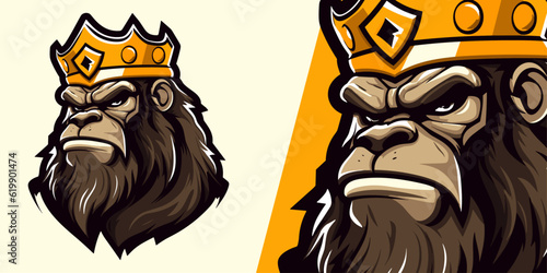Crowned Conqueror: King Gorilla Kong Logo Mascot for Sport and E-Sport Gaming Teams - Vector Illustration Graphic
