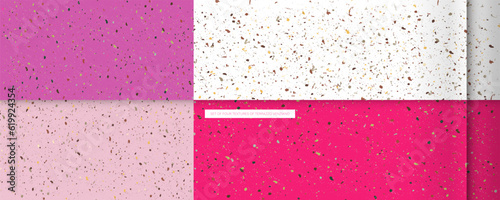 Barbie pink background Set seamless terrazzo patterns. Pattern for ceramics marble natural stone. Vector stock illustration textured shapes in vibrant colors