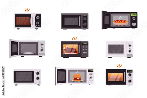 Set of various microwave ovens flat style, vector illustration