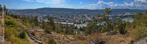 Panoramic view of Sundsvall from the observation tower on the hill Norra stadsberget, Sweden, Europe 