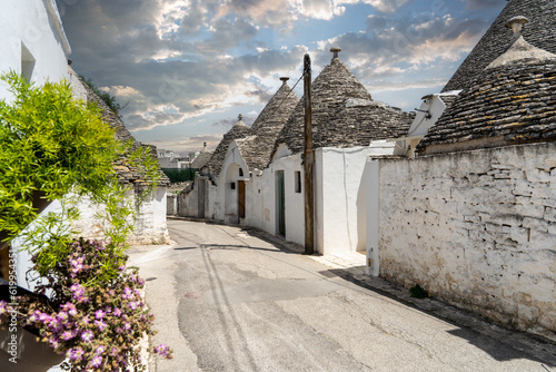 Alberobello Trulli, Puglia, Italy. General view of traditional and touristic Trulli houses. 