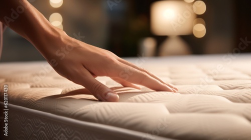 Close-up of hand on a mattress