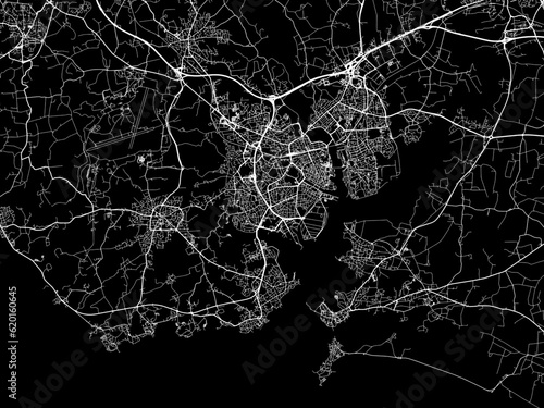 Vector road map of the city of Lorient in France on a black background.