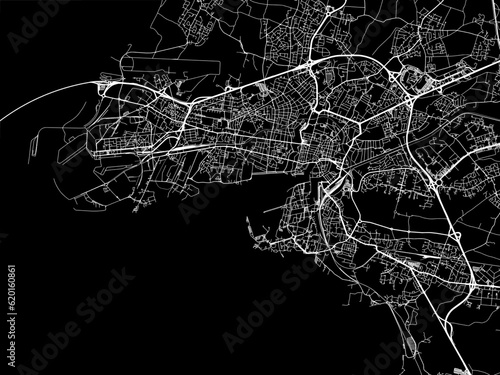 Vector road map of the city of La Rochelle in France on a black background.