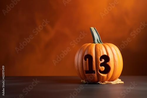 Spooky pumkin 13 orange background with copy space for Halloween