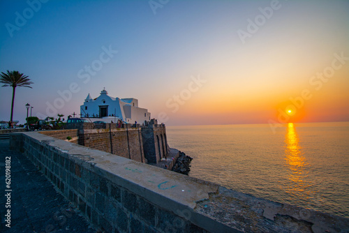 Sunset in Forio d'Ischia with sea and Chiesa del Soccorso