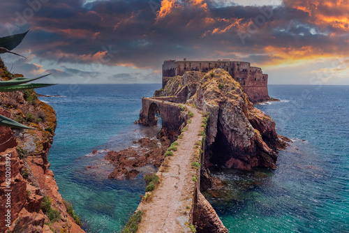 Fort of San Juan Bautista or Berlengas fortress at sunset, Berlengas Archipelago, Portugal.