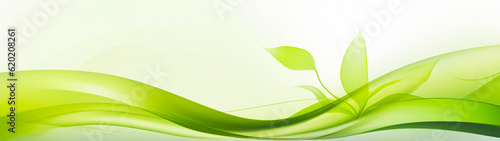 Banner with organic green wave background. Copy space. Minimalist design. Generative AI