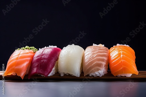 Sushi nigiri in black background (Ai generated)