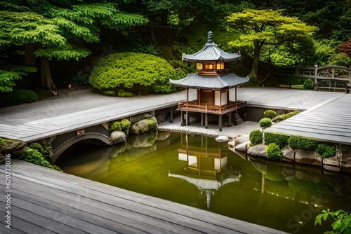 japanese garden with bridge
