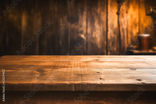 Rustic Wooden Table Top with Warm Backdrop