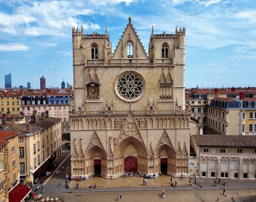 drone photo Saint-Jean-Baptiste Cathedral Lyon France europe