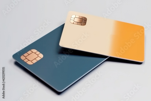 colorful plastic credit cards with chip, Mockup, white background