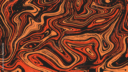 Abstract black, orange and red horizontal marble background. Contrast wavy vector texture for software, ui design, web, apps wallpaper, banner, lawa and fire concept