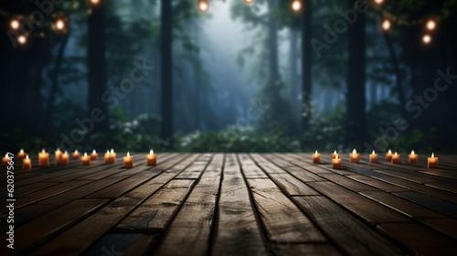 Enchanting Dark Mystical Forest: Rustic Wooden Floor. created with Generative AI