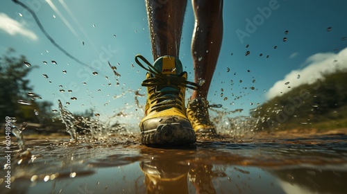 Muddy sneakers showcase the grit inherent in sports, embodying the resilience concept that's fundamental to athletic pursuits and triumphs. Generative AI