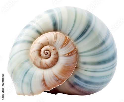 Blue, spiral shell. Isolated on transparent background. KI.