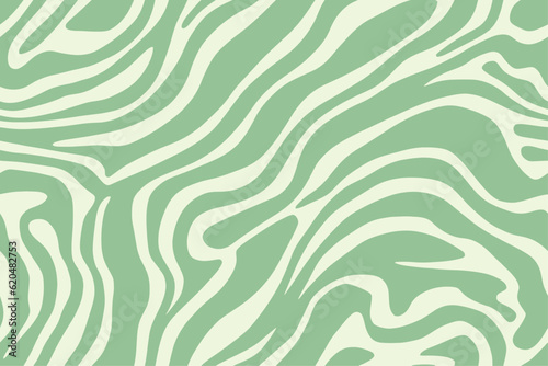 Light green zebra pattern with wavy lines, vector seamless pattern distorted wallpaper