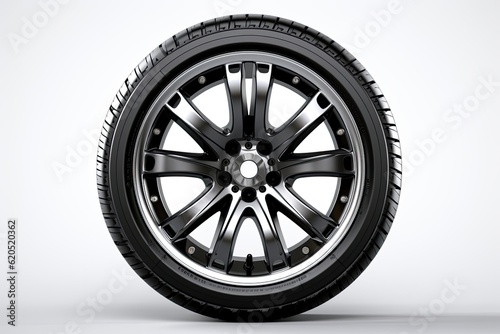 Car wheel side view, white background