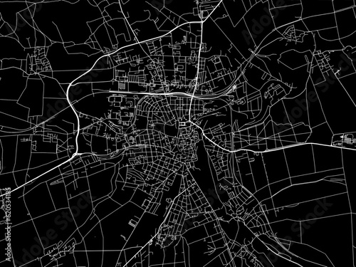 Vector road map of the city of Weimar in Germany on a black background.